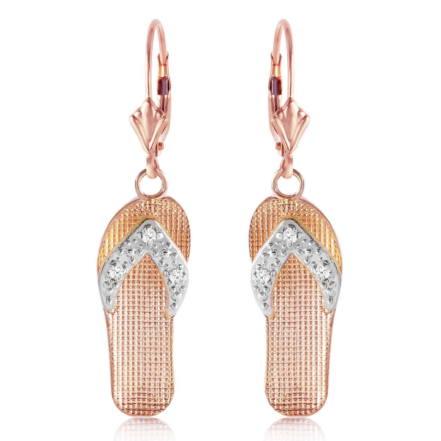 0.04 CTW 14K Solid Rose Gold Shoes Leverback Earrings Diamond