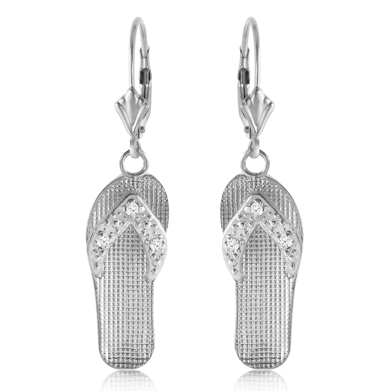 0.04 CTW 14K Solid White Gold Shoes Leverback Earrings Diamond
