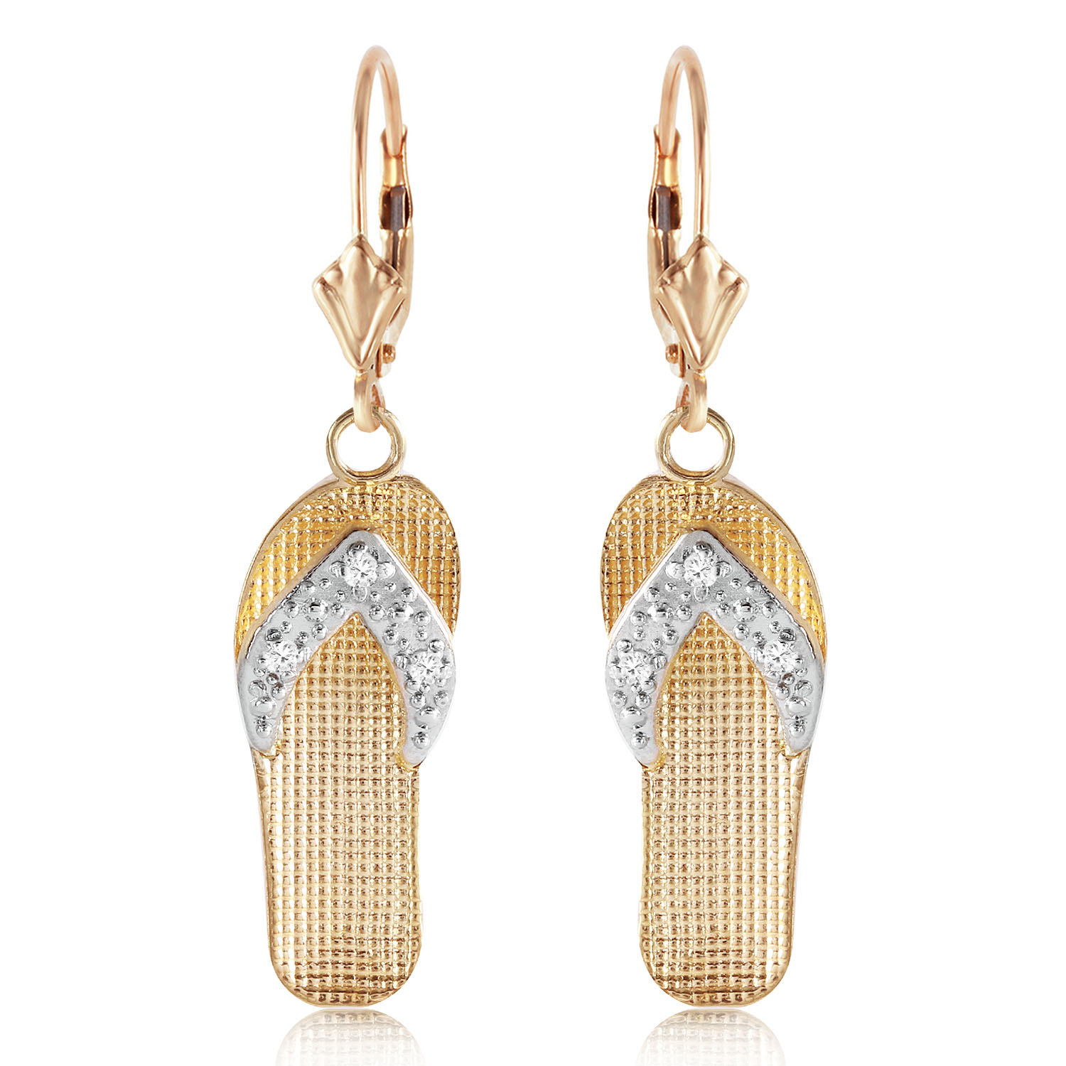 0.04 CTW 14K Solid Gold Shoes Leverback Earrings Diamond