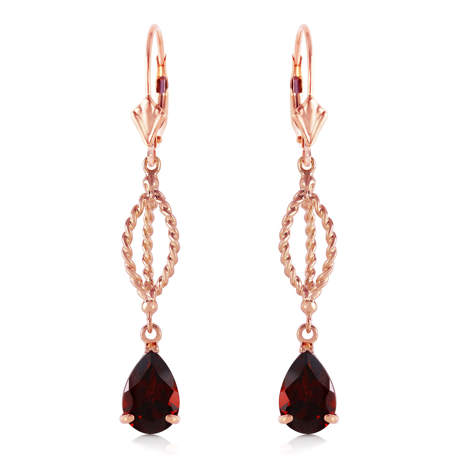 3 CTW 14K Solid Rose Gold Garnet Dangling Earrings