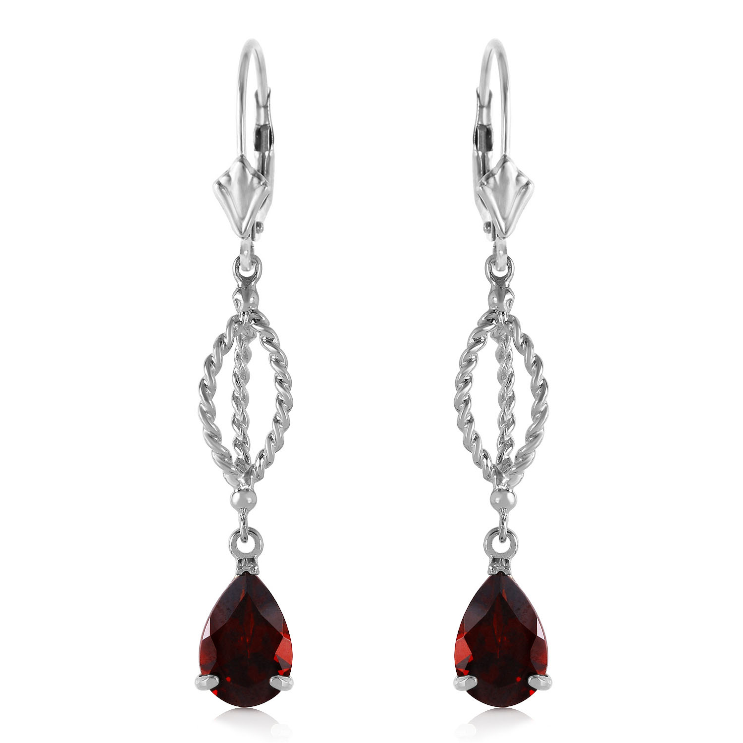 3 CTW 14K Solid White Gold Tonight She Lies Garnet Earrings