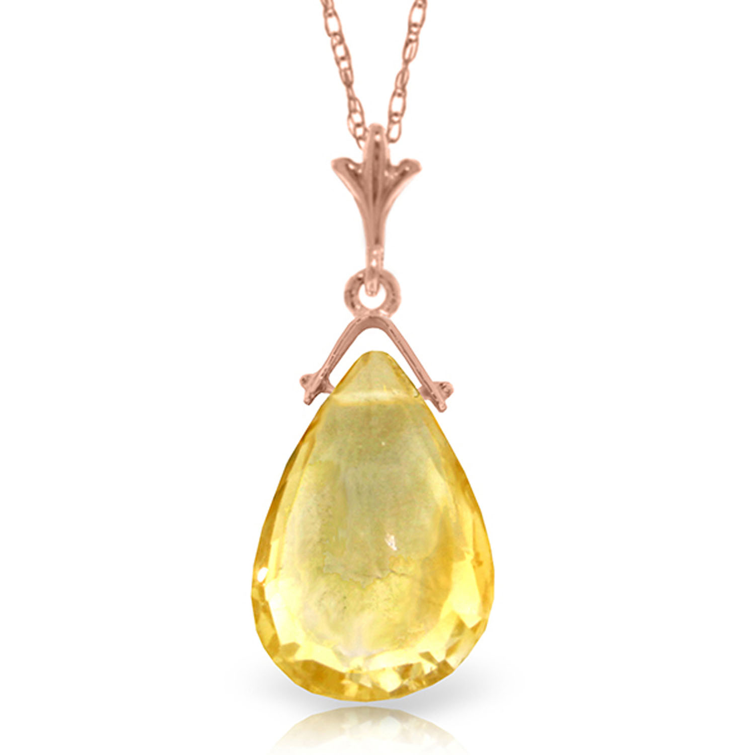14K Solid Rose Gold Necklace with Briolette Citrine