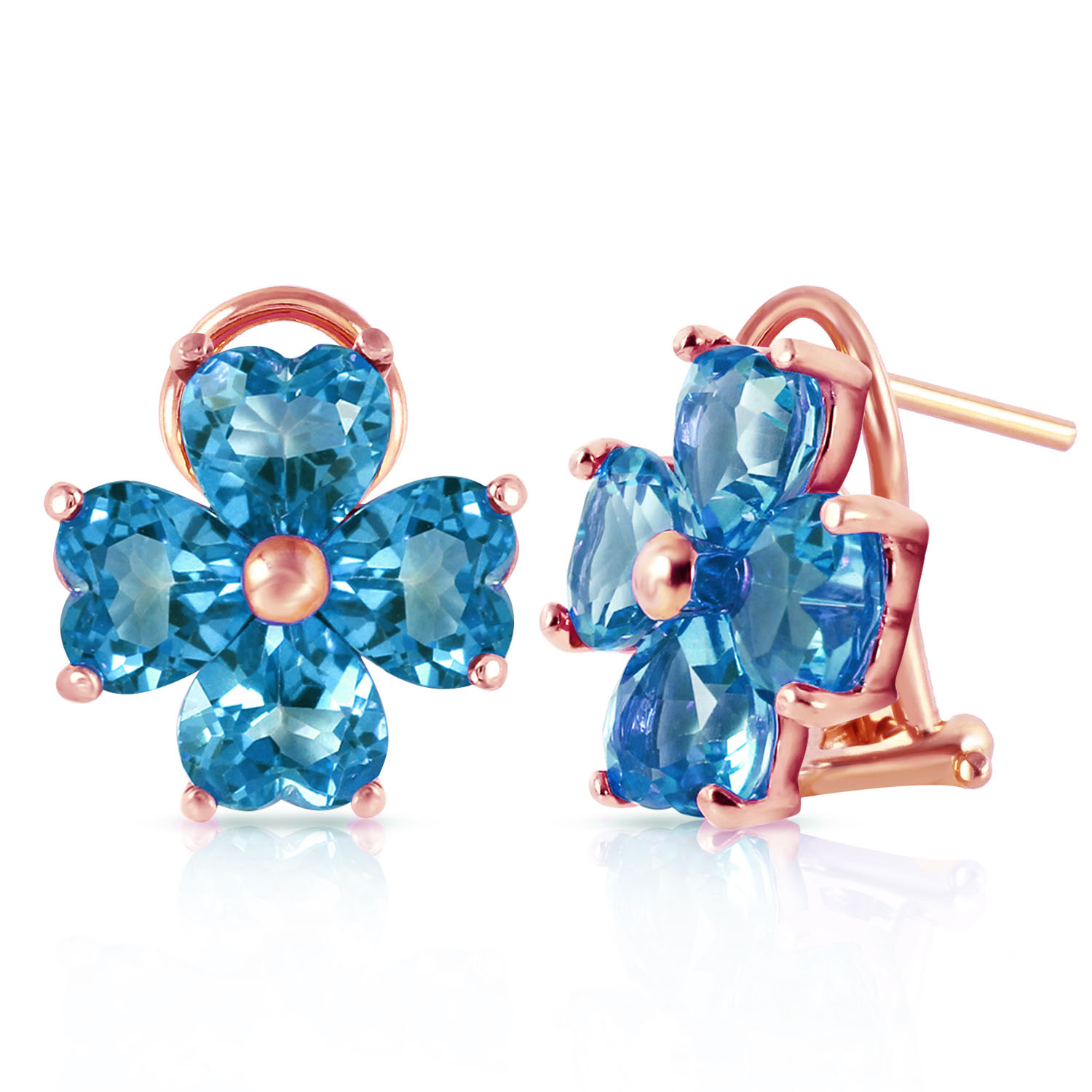 7.6 CTW 14K Solid Rose Gold Heart Cluster Blue Topaz Earrings