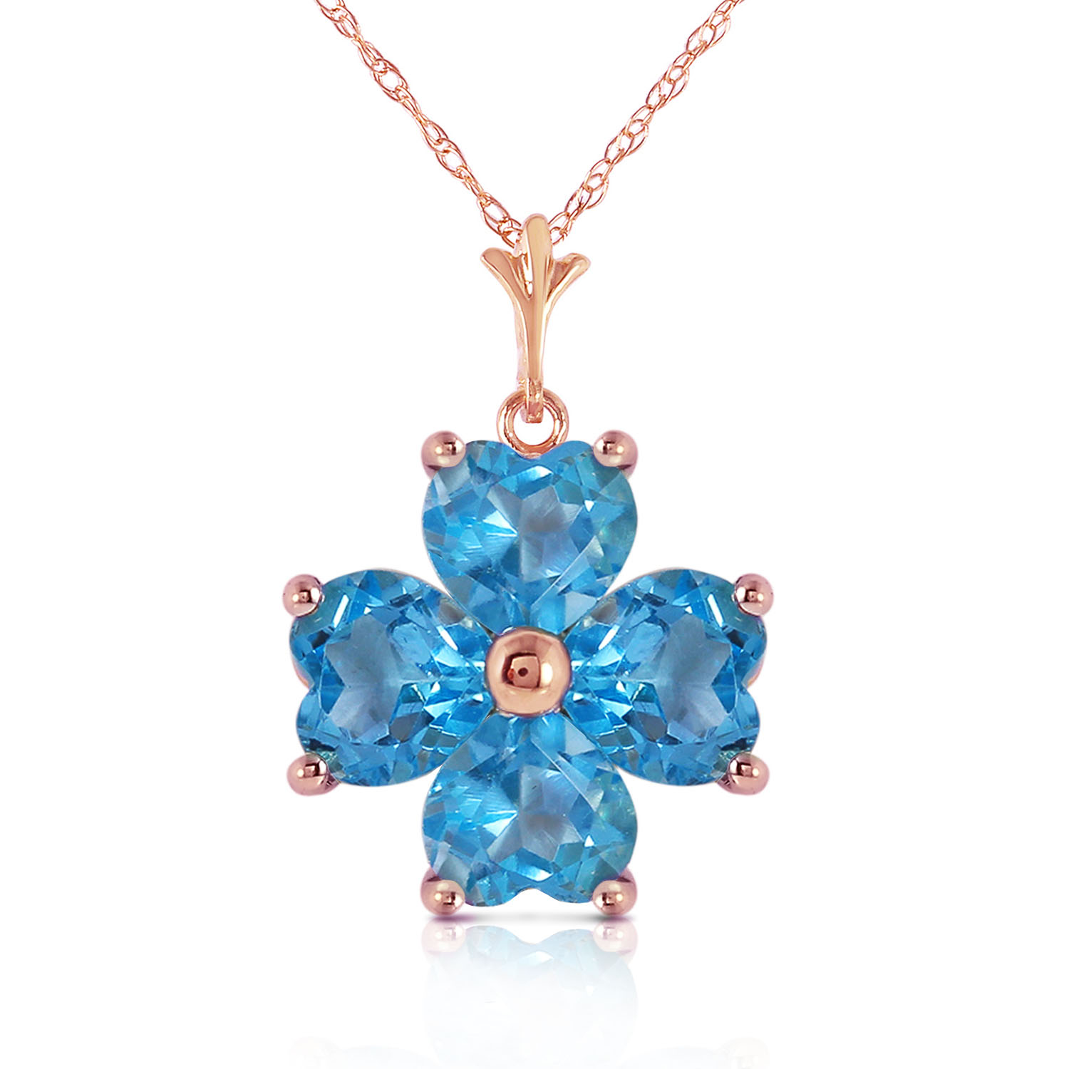 3.8 CTW 14K Solid Rose Gold Heart Cluster Blue Topaz Necklace