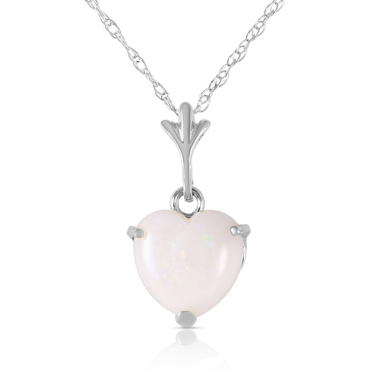 0.65 CTW 14K Solid White Gold Necklace Natural Heart Opal