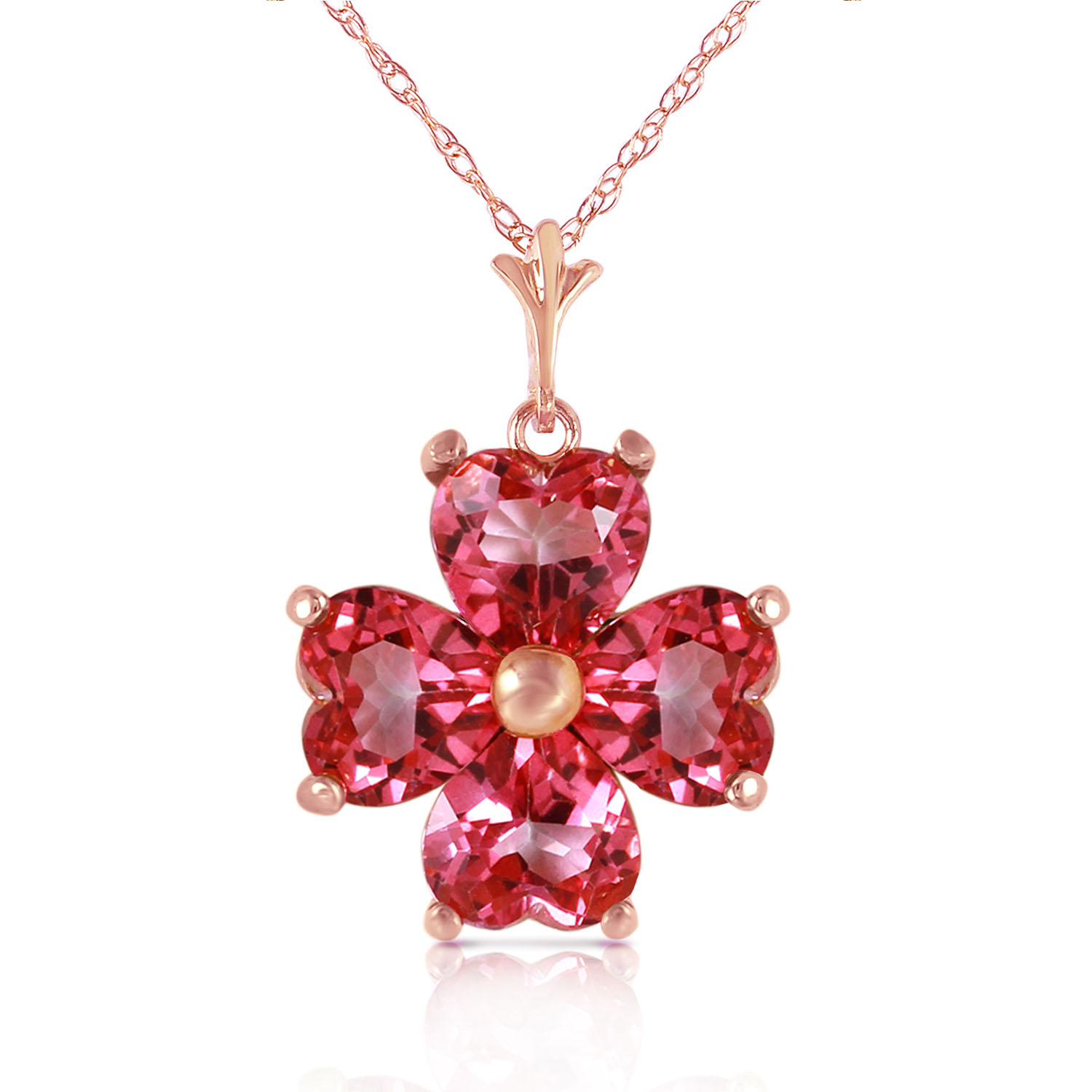 3.8 CTW 14K Solid Rose Gold Heart Cluster Pink Topaz Necklace
