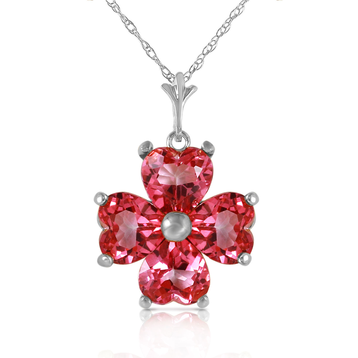 3.8 CTW 14K Solid White Gold Induced Response Pink Topaz Necklace