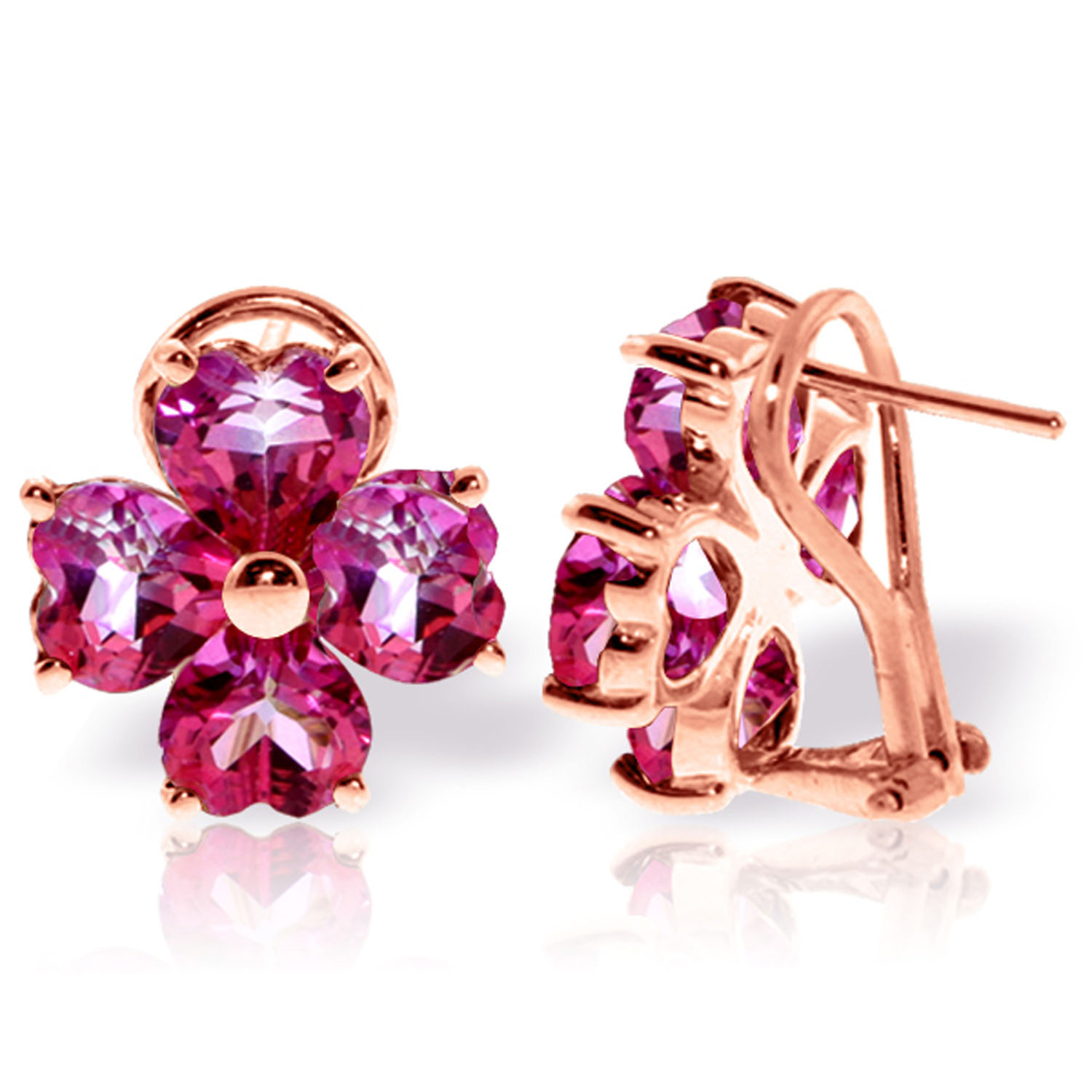 7.6 CTW 14K Solid Rose Gold French Clips Earrings Natural Pink Topaz