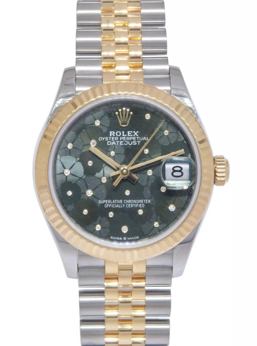 Rolex Datejust 31 18k Yellow Gold/Steel Olive Floral Motif Diamond Watch