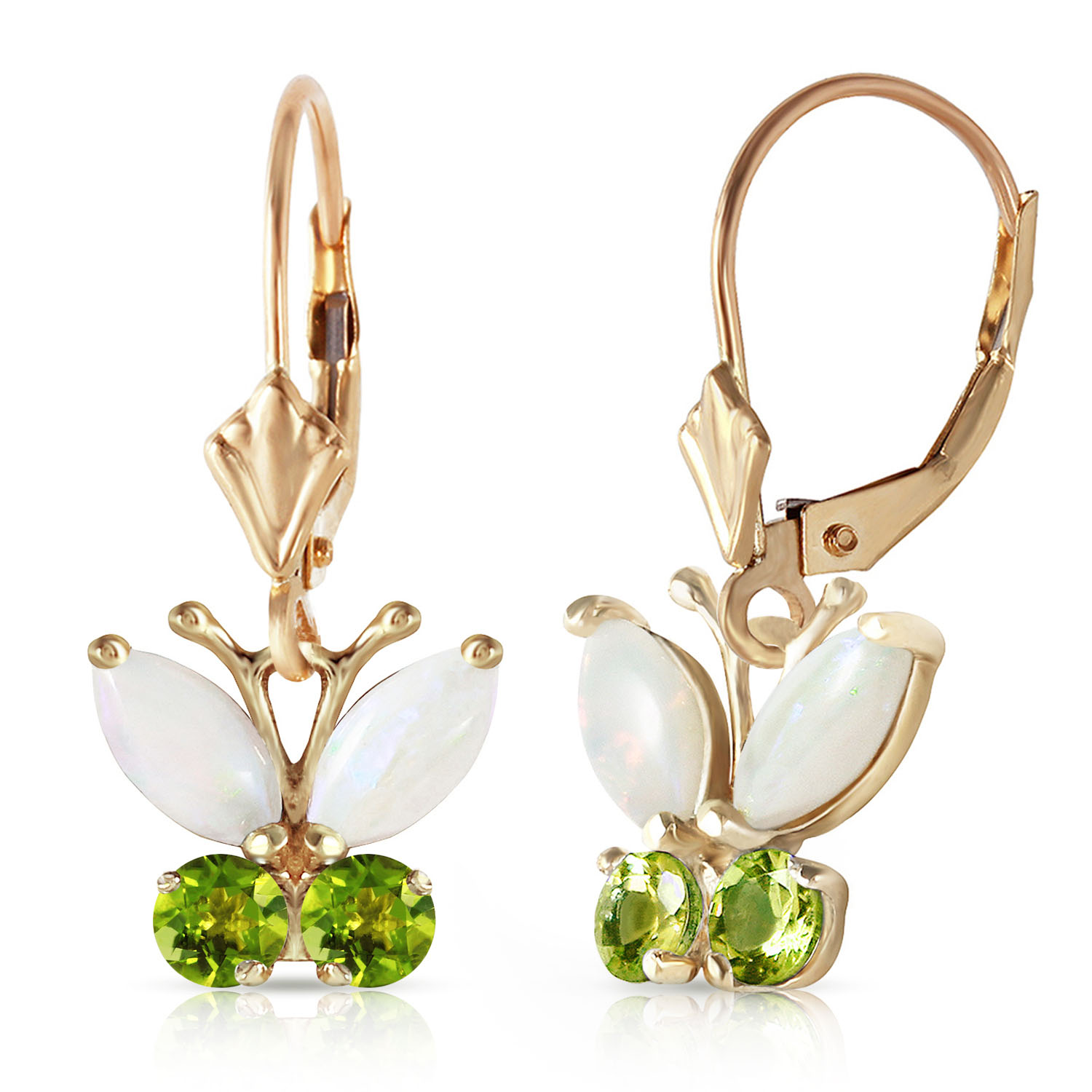 1.39 CTW 14K Solid Gold Butterfly Earrings Opal Peridot