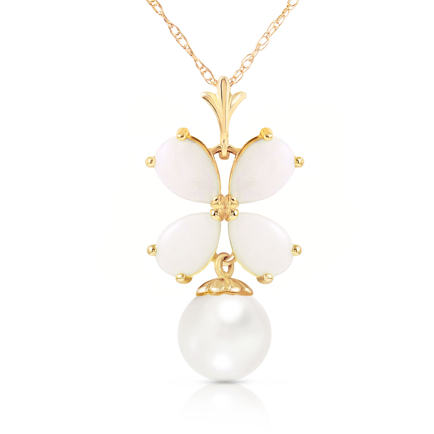 3 CTW 14K Solid Gold Deco Blanc Opal pearl Necklace