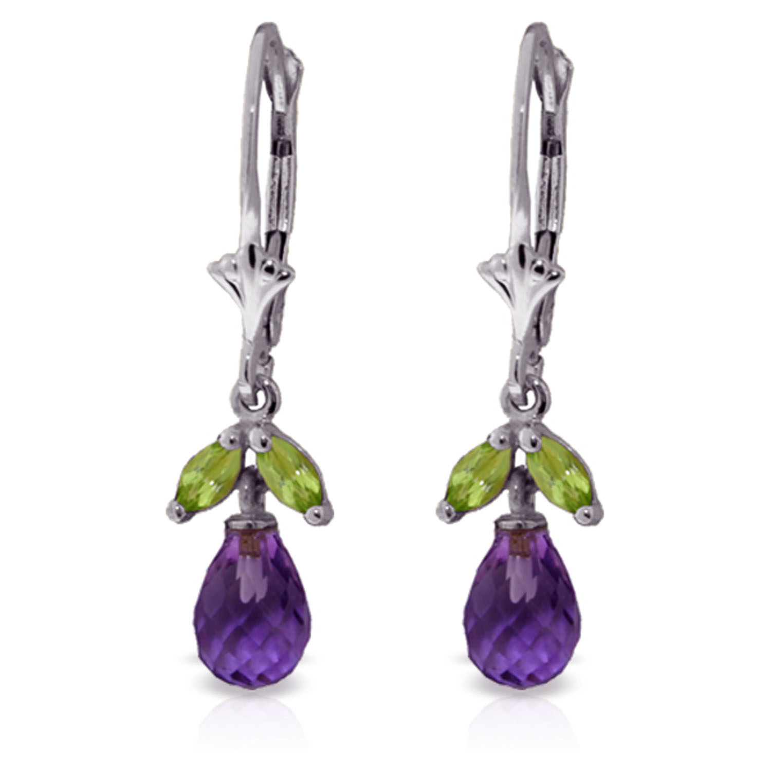 3.4 CTW 14K Solid White Gold Raise Your Voice Amethyst Peridot Earrings