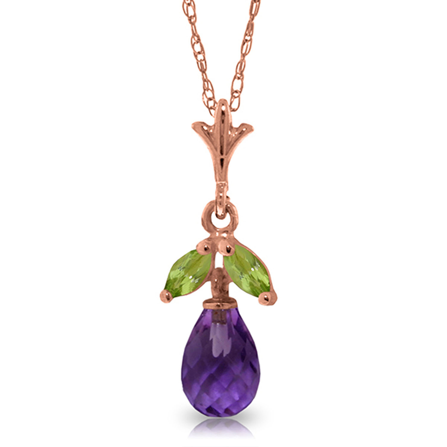 14K Solid Rose Gold Necklace with Purple Amethyst  Peridots