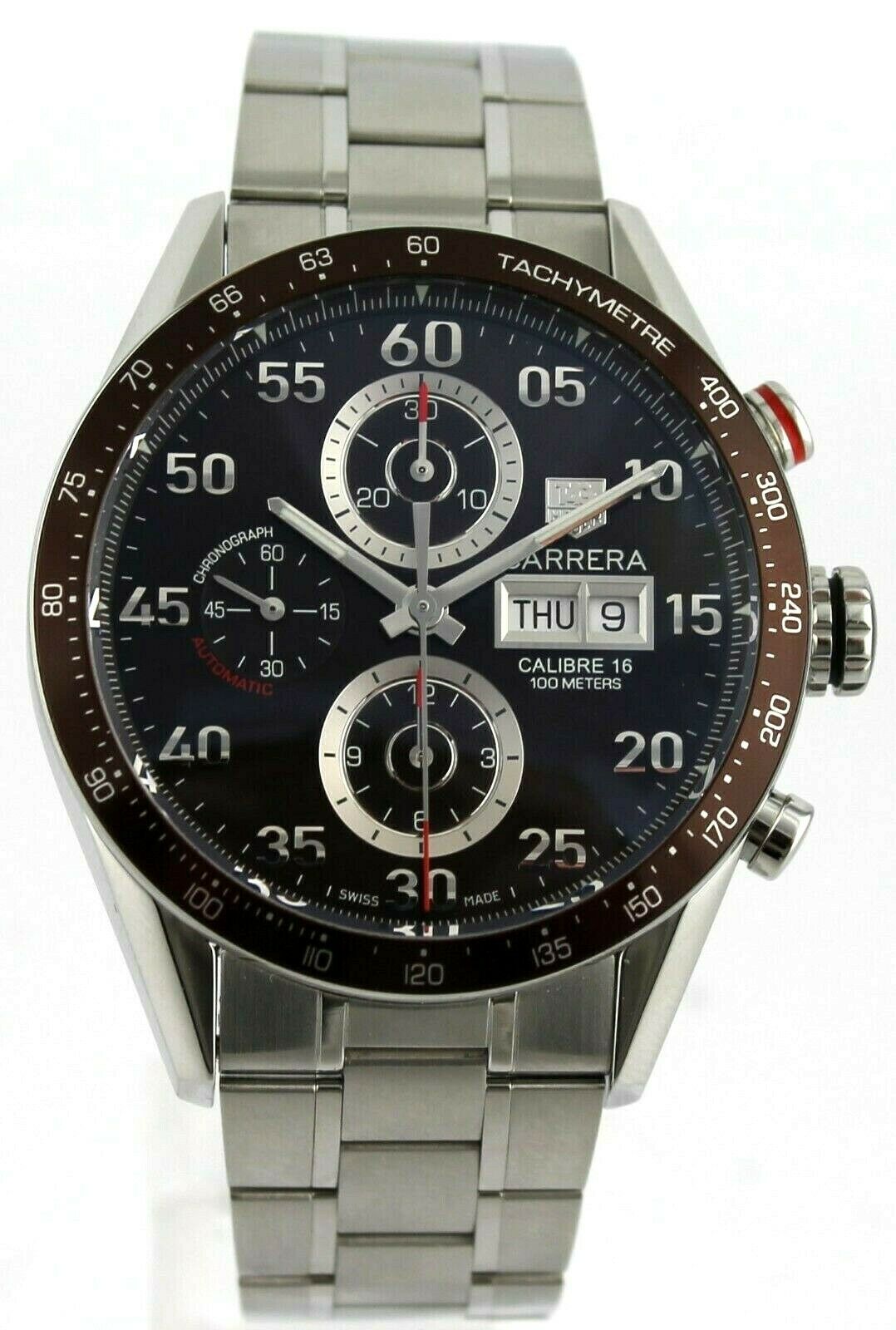 TAG HEUER CARRERA CV2A12.BA0796 DAY DATE AUTOMATIC CHRONOGRAPH BROWN STEEL WATCH