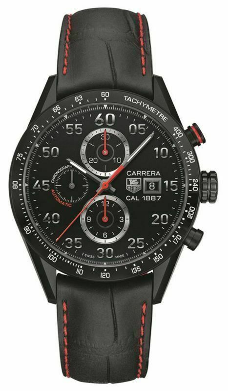 TAG HEUER CAR2A80.FC6237 CARRERA MENS AUTOMATIC CALIBRE 1887 BLACK LEATHER WATCH