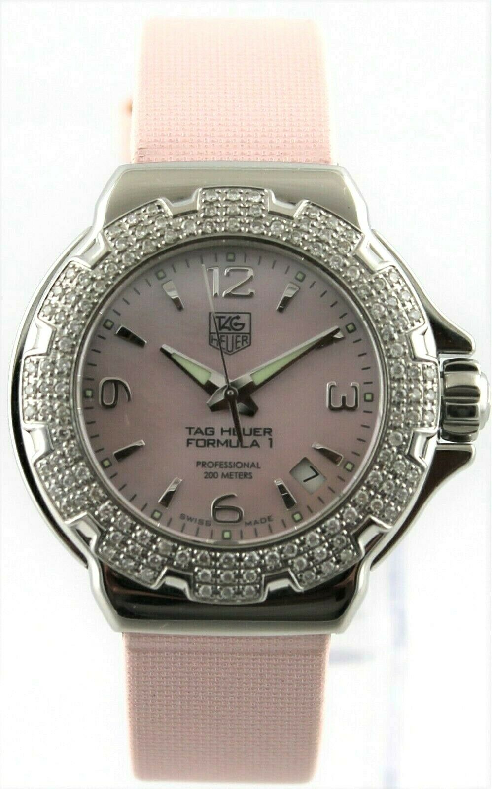 BEAUTIFUL TAG HEUER LADIES FORMULA 1 WAC1216.BC0841 DIAMOND PINK SATIN WATCH 