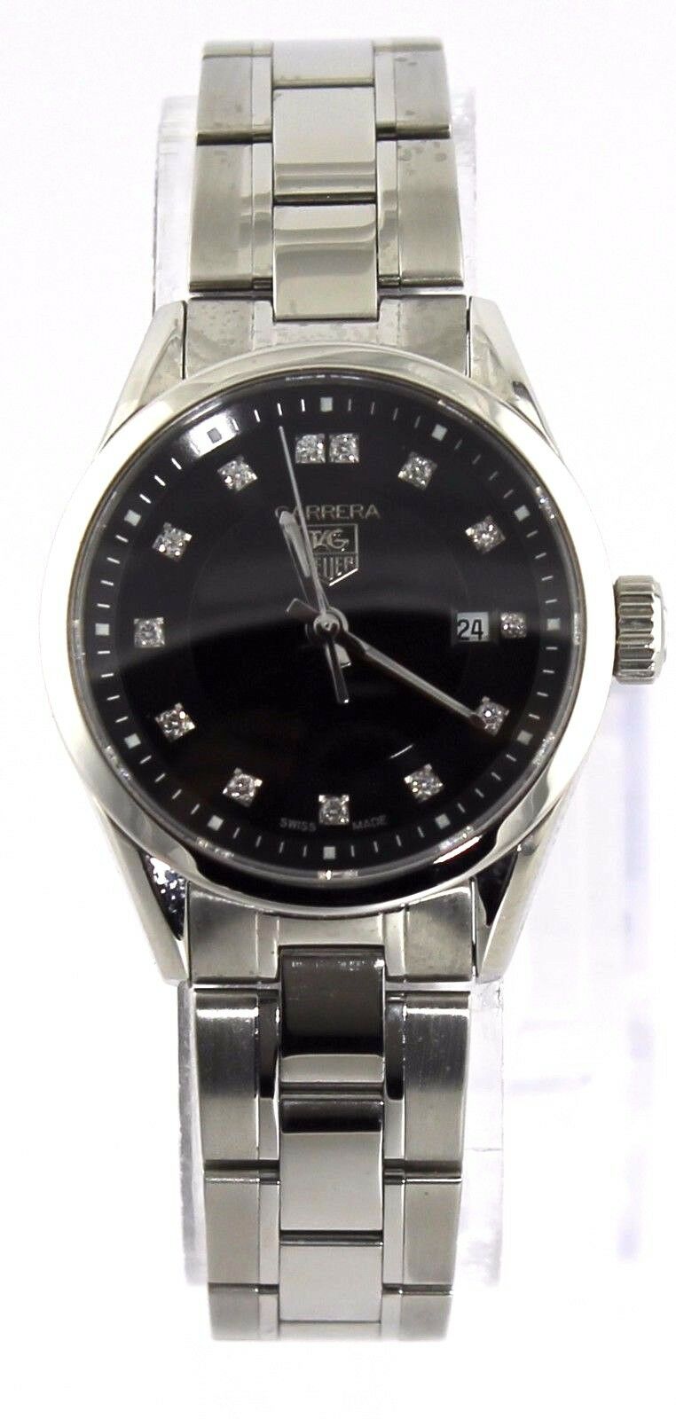 TAG HEUER LADIES CARRERA WV1410.BA0793 DIAMOND QUARTZ BLACK SWISS DATE WATCH