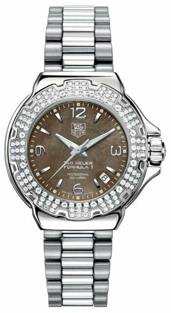 TAG HEUER LADIES FORMULA 1 WAC1217.BA0852 DIAMOND PEARL LADY SWISS BROWN WATCH