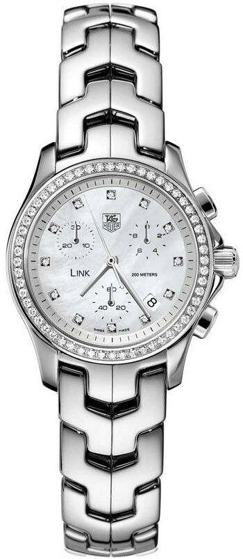 MINT TAG HEUER WOMENS LINK CJF1314.BA0580 CHRONOGRAPH PEARL DIAMOND WATCH