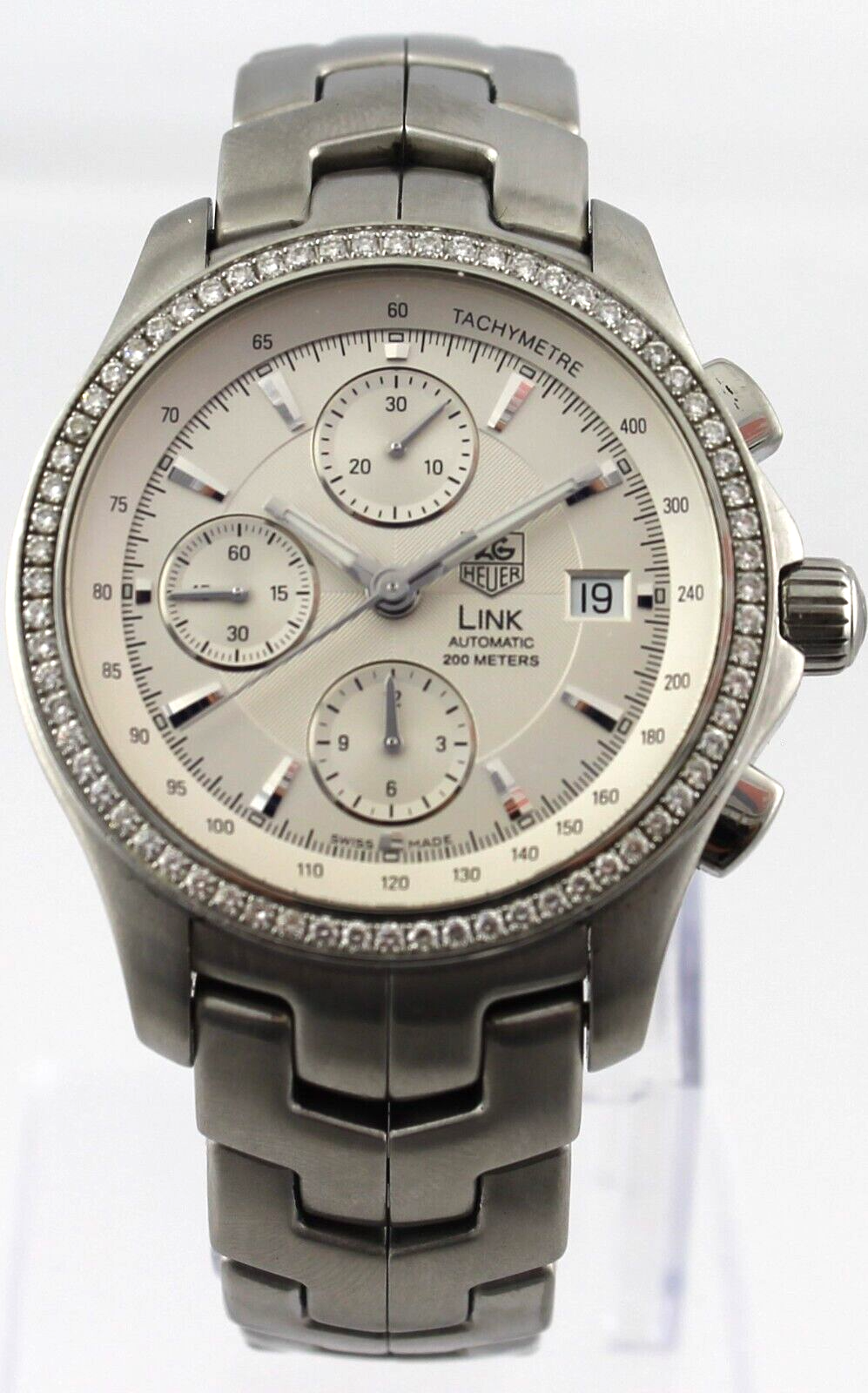 TAG HEUER LINK CHRONOGRAPH AUTOMATIC DIAMOND BEZEL SILVER WATCH