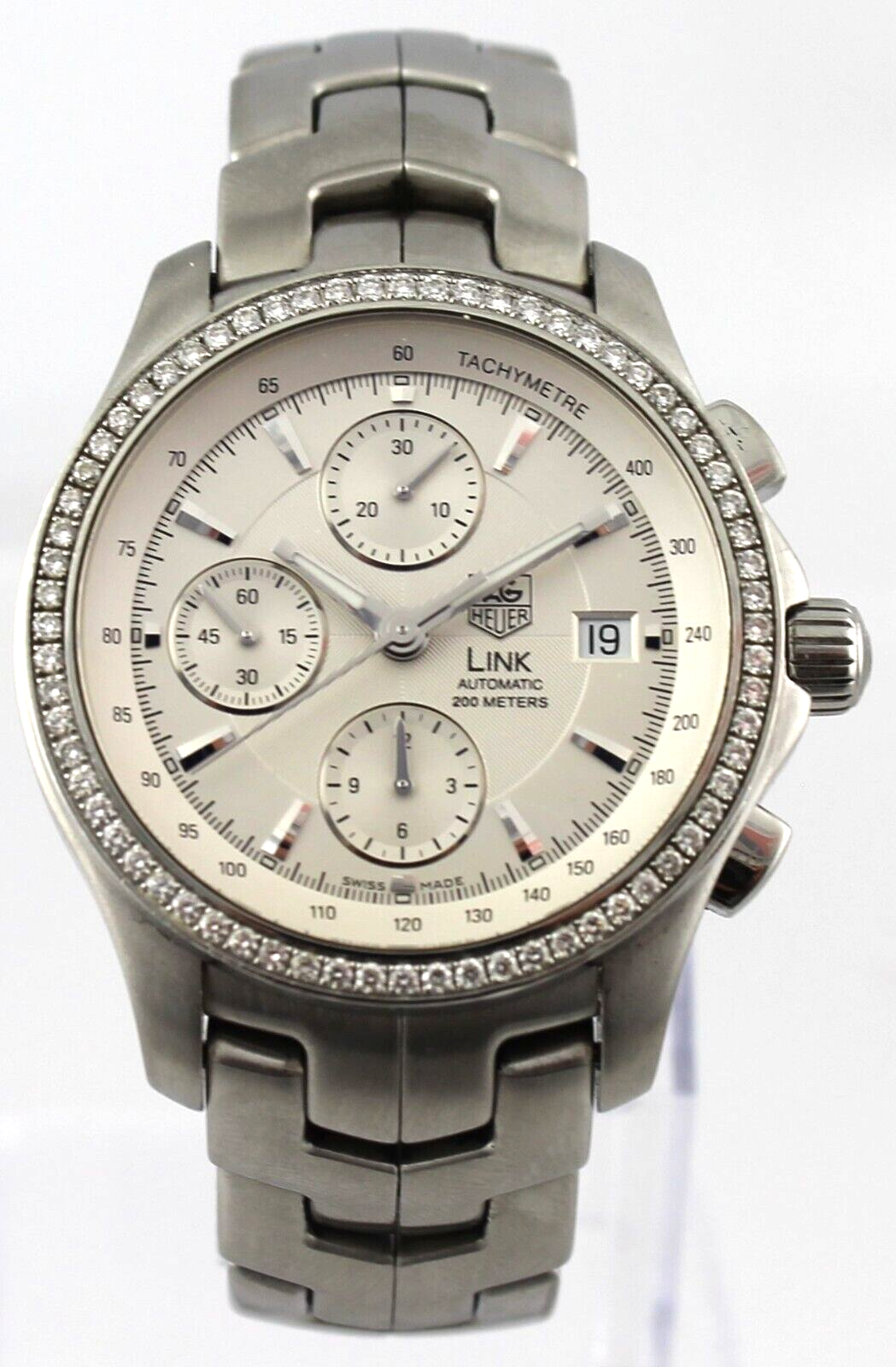 Tag Heuer link chronograph watch with diamonds TAG HEUER LINK CJF1314.BA0580 DIAMOND BEZEL & MOP DIAL 33mm  main image 4
