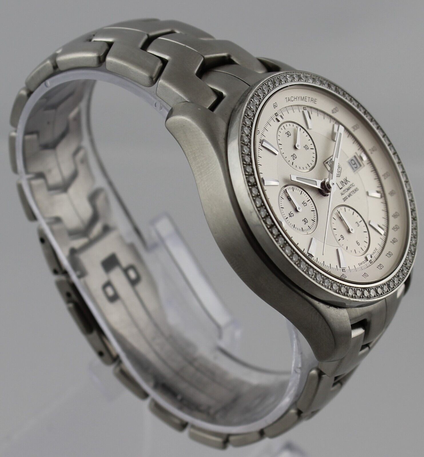 TAG HEUER LINK CHRONOGRAPH AUTOMATIC DIAMOND BEZEL SILVER WATCH 
