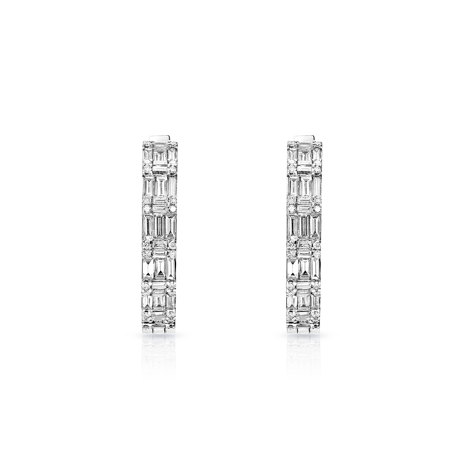 True Carat Combine Mixed Shape Diamond Hoop Earrings for Ladies in 18k White Gold