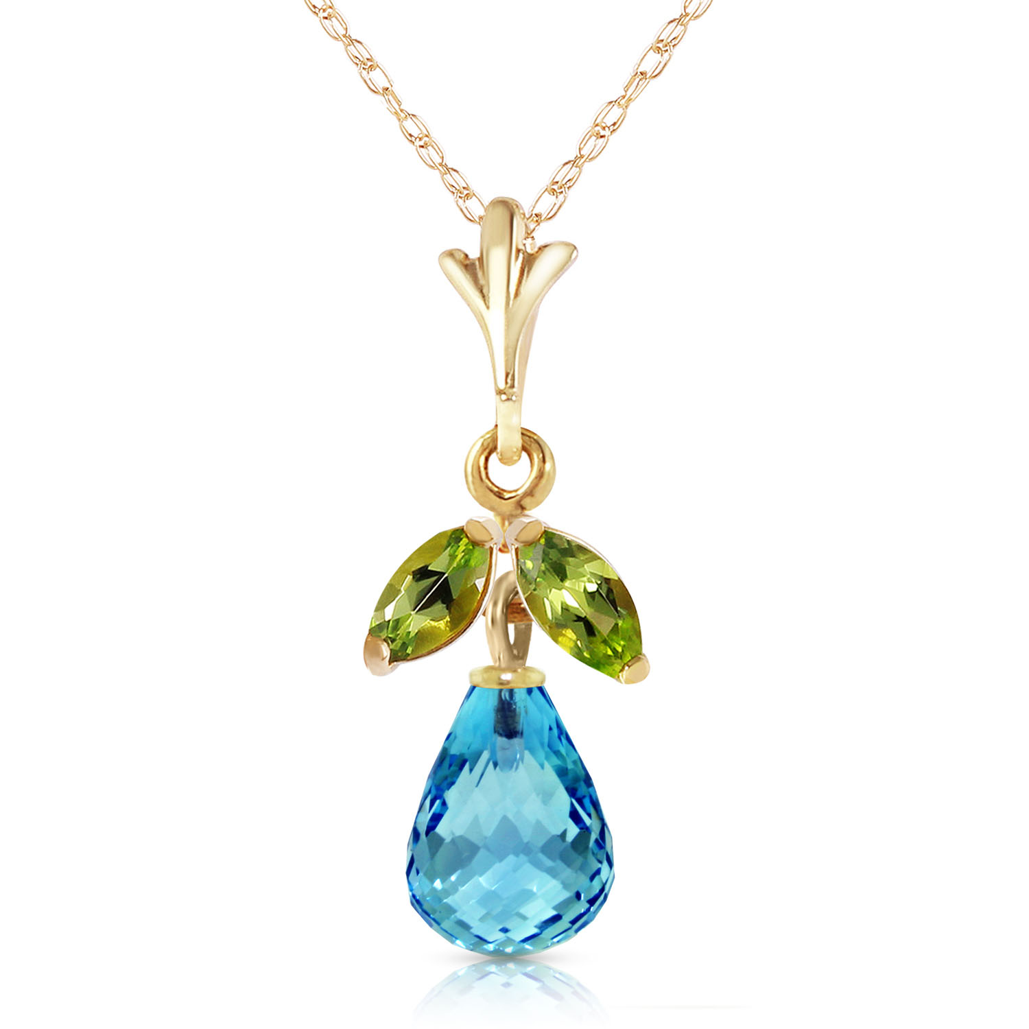 1.7 CTW 14K Solid Gold Bluest Crest Blue Topaz Peridot Necklace