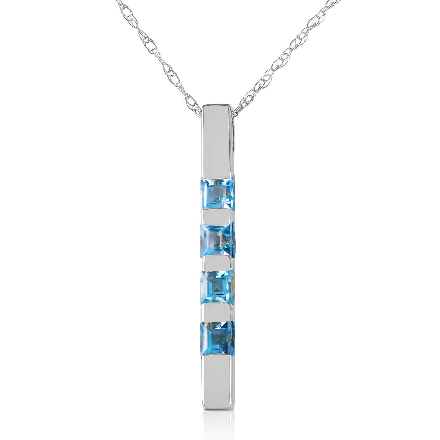 0.35 CTW 14K Solid White Gold Necklace Bar Natural Blue Topaz