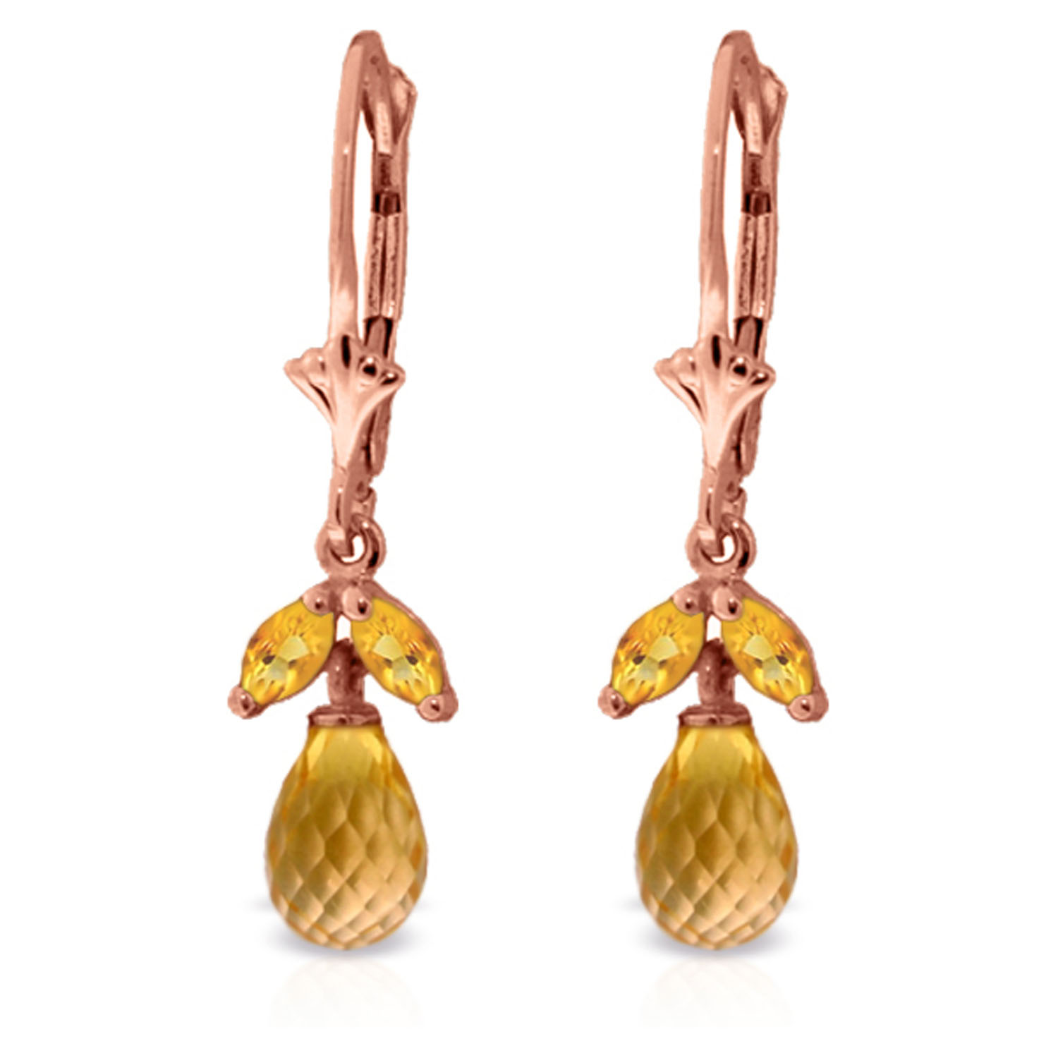 3.4 CTW 14K Solid Rose Gold Citrine Envy Earrings