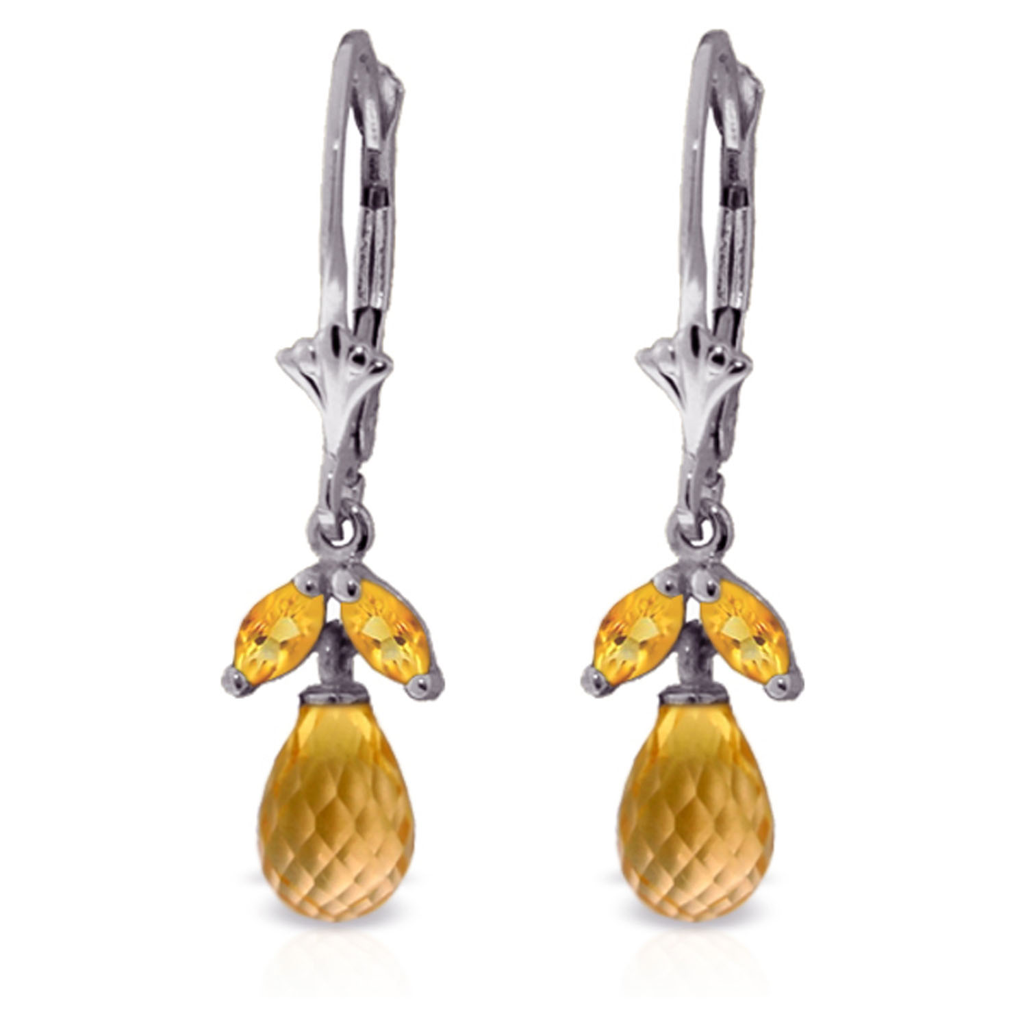 3.4 CTW 14K Solid White Gold Not Crooked Path Citrine Earrings