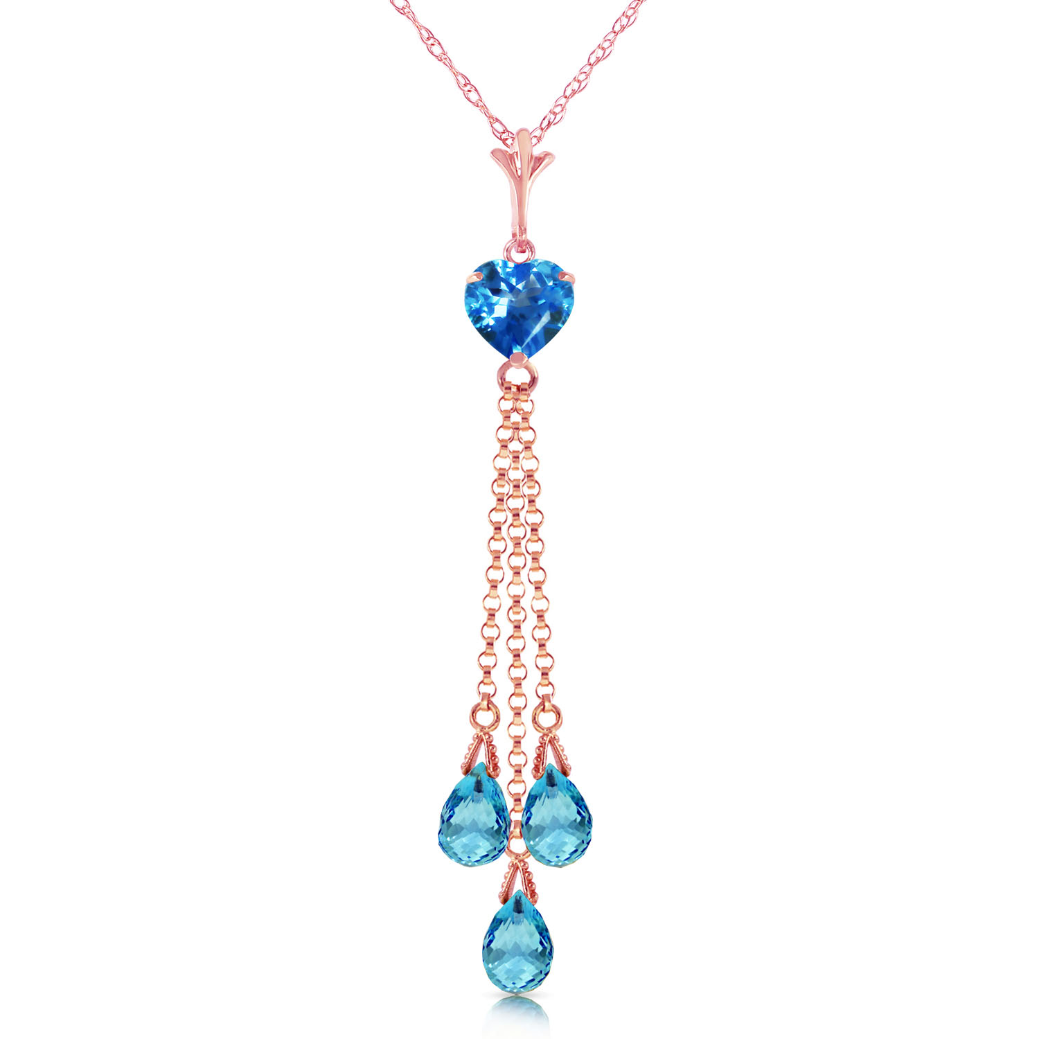 14K Solid Rose Gold Necklace with Briolette Blue Topaz