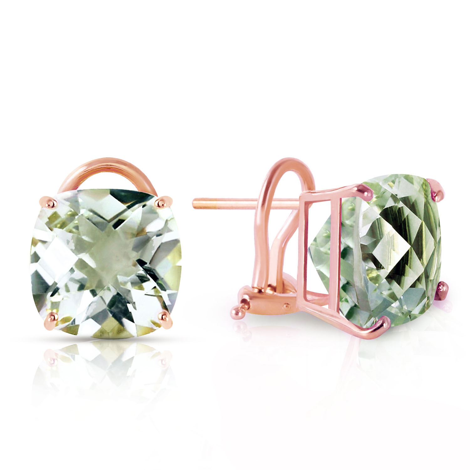 7.2 CTW 14K Solid Rose Gold French Clips Earrings Green Amethyst