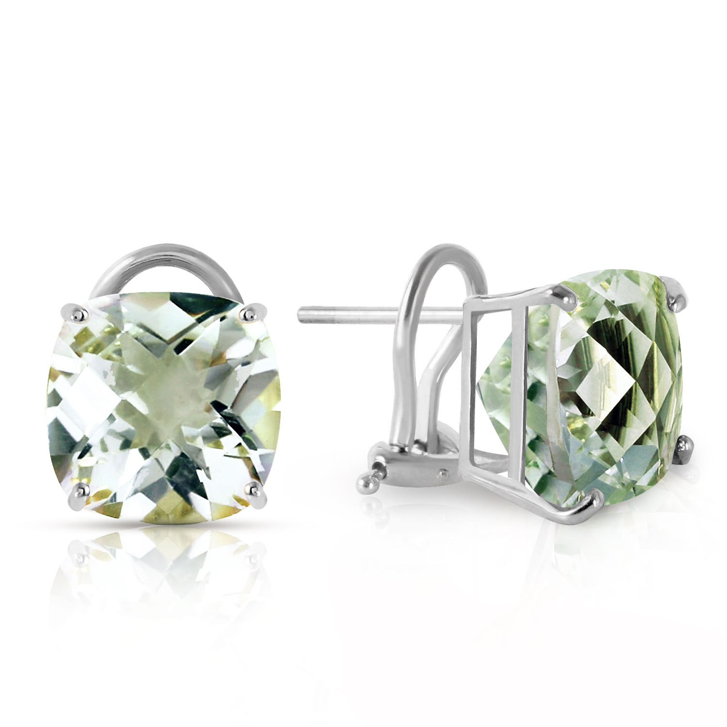 7.2 CTW 14K Solid White Gold French Clips Earrings Green Amethyst