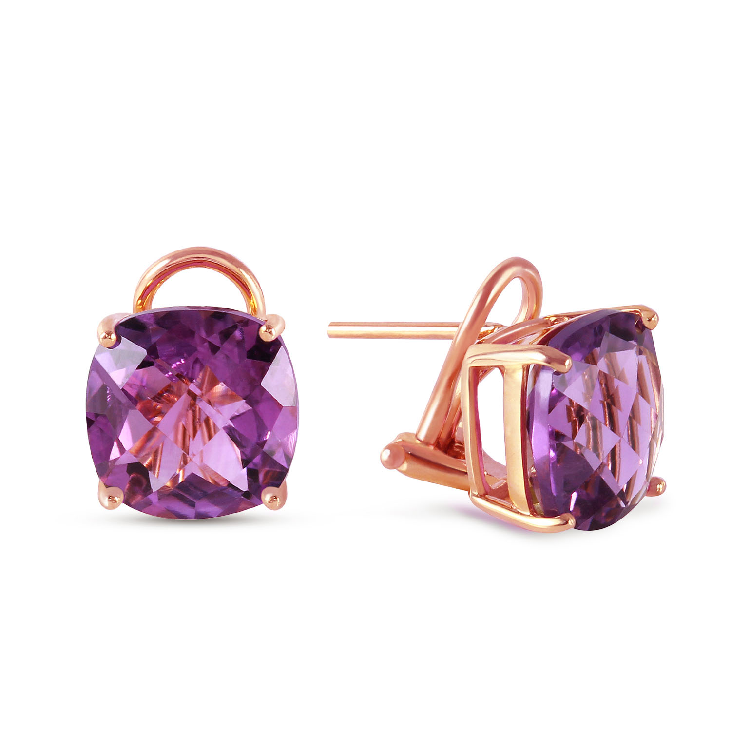 7.2 CTW 14K Solid Rose Gold Cushion Amethyst Earrings