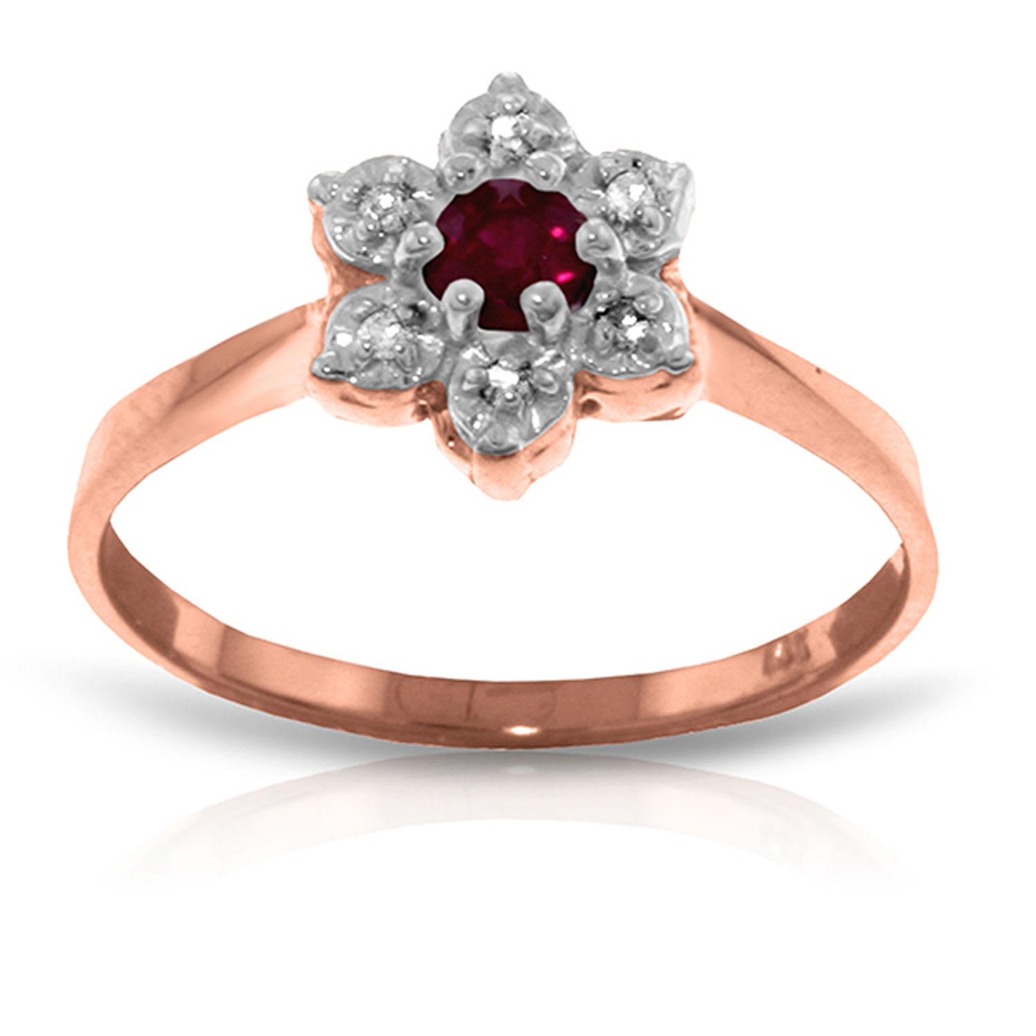 14K Solid Rose Gold Ring withNatural Diamonds  Ruby
