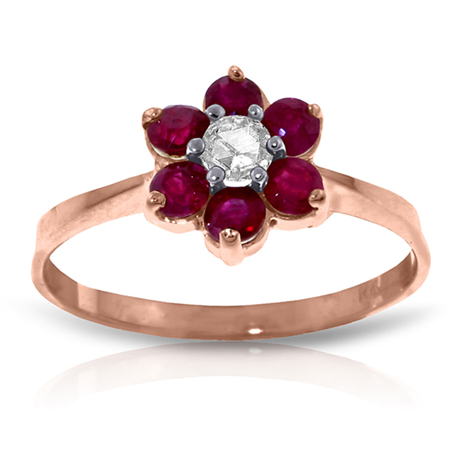 14K Solid Rose Gold Ring withNatural Diamond  Rubies