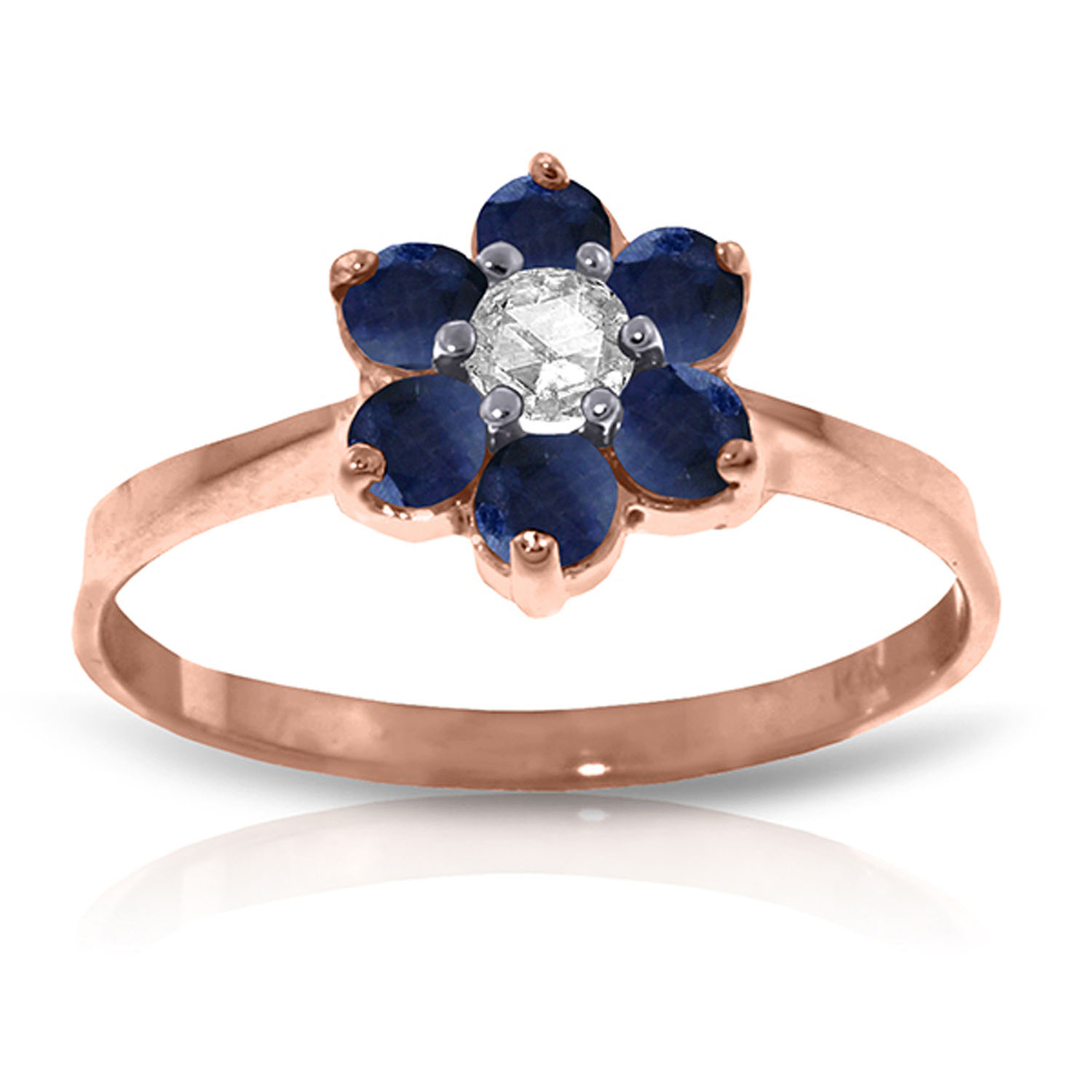 14K Solid Rose Gold Ring withNatural Diamond  Sapphires
