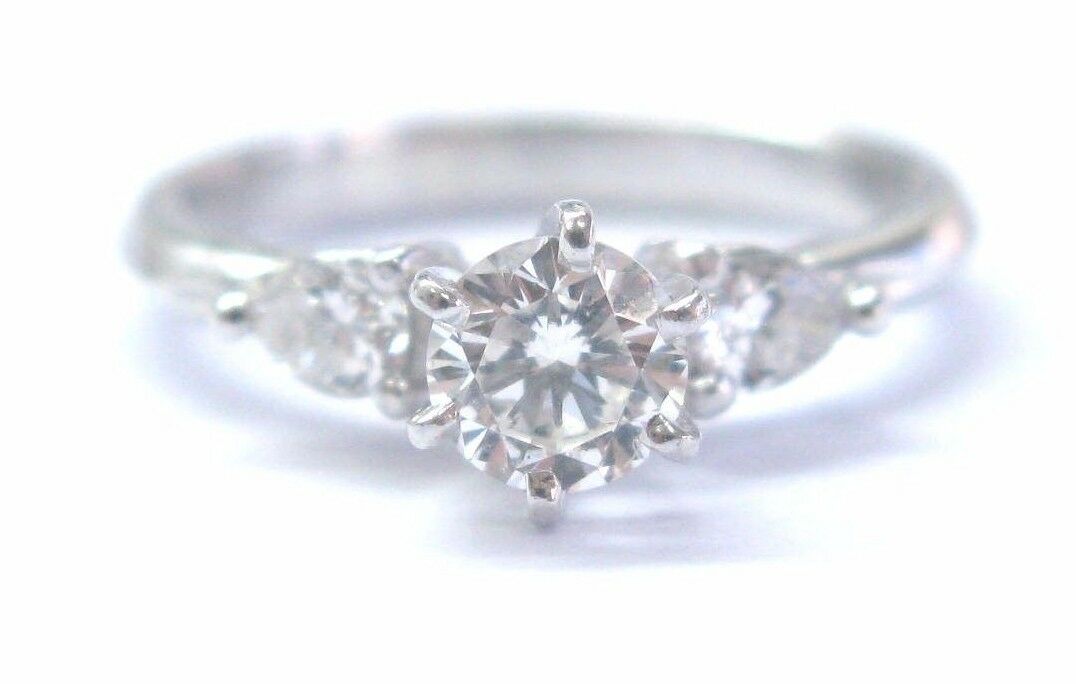 True Platinum Round  Pear Shape Diamond 3-Stone Engagement Ring .79Ct G-VS2