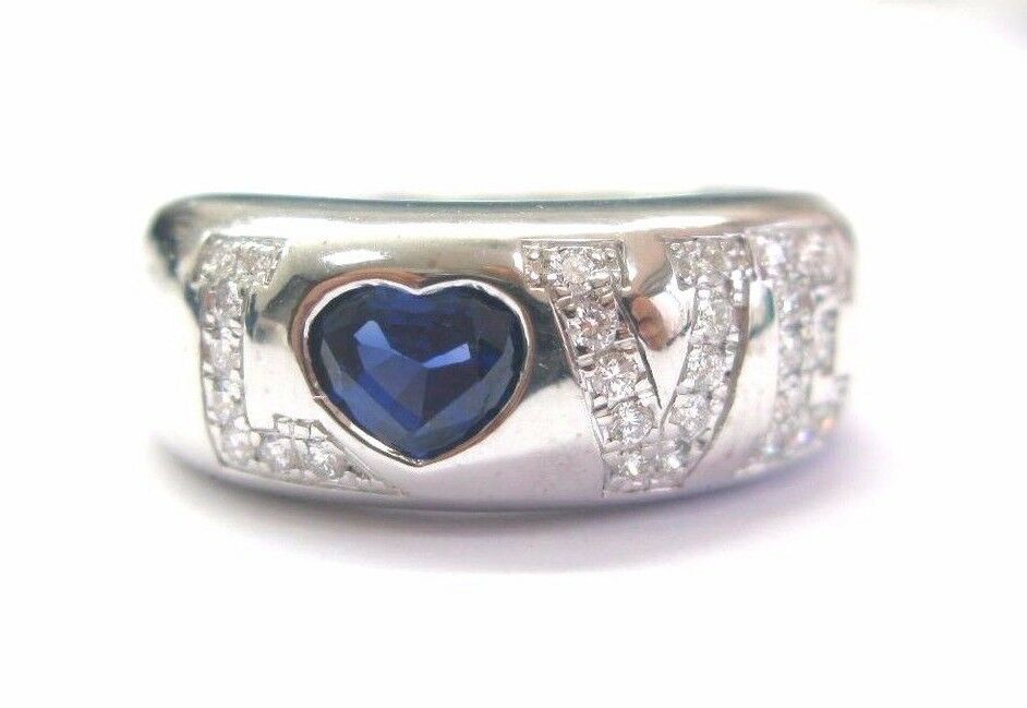 Chopard 18Kt NATURAL Gem Sapphire  Diamond Love White Gold Ring .99CT