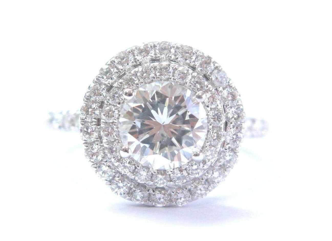 True Round Cut NATURAL Diamond Solitaire W Accent 2-Row Engagement Ring 2.03CT F-VS2