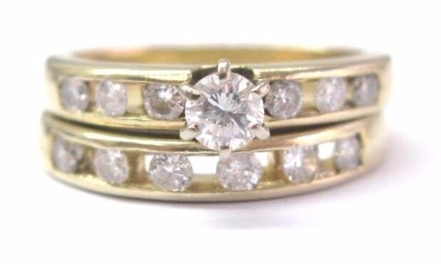 Natural Round Diamond Solitaire Channel Set Accents Yellow Gold Engagement Ring