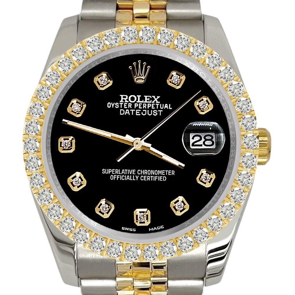 Rolex Datejust  Diamond Bezel/Black Dial Jubilee Watch
