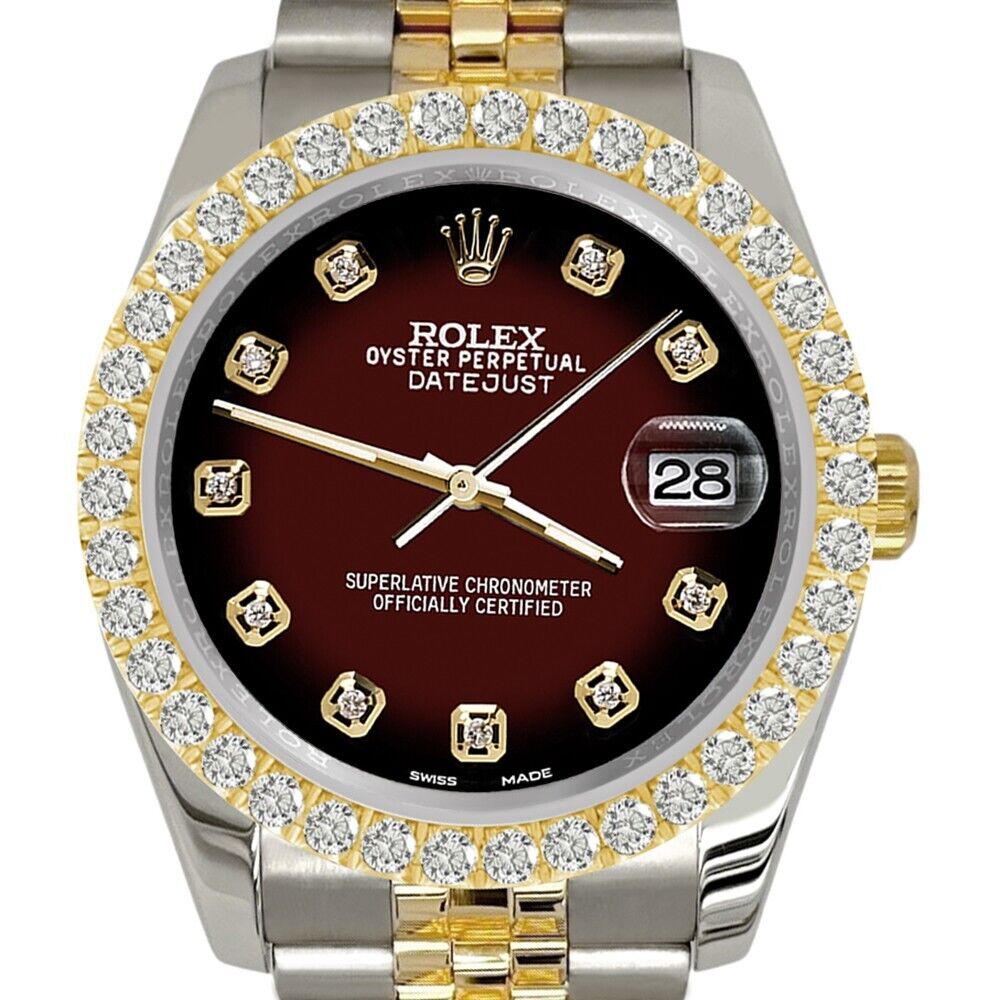 Rolex Datejust    Diamond Bezel/Maroon Vignette Jubilee Watch