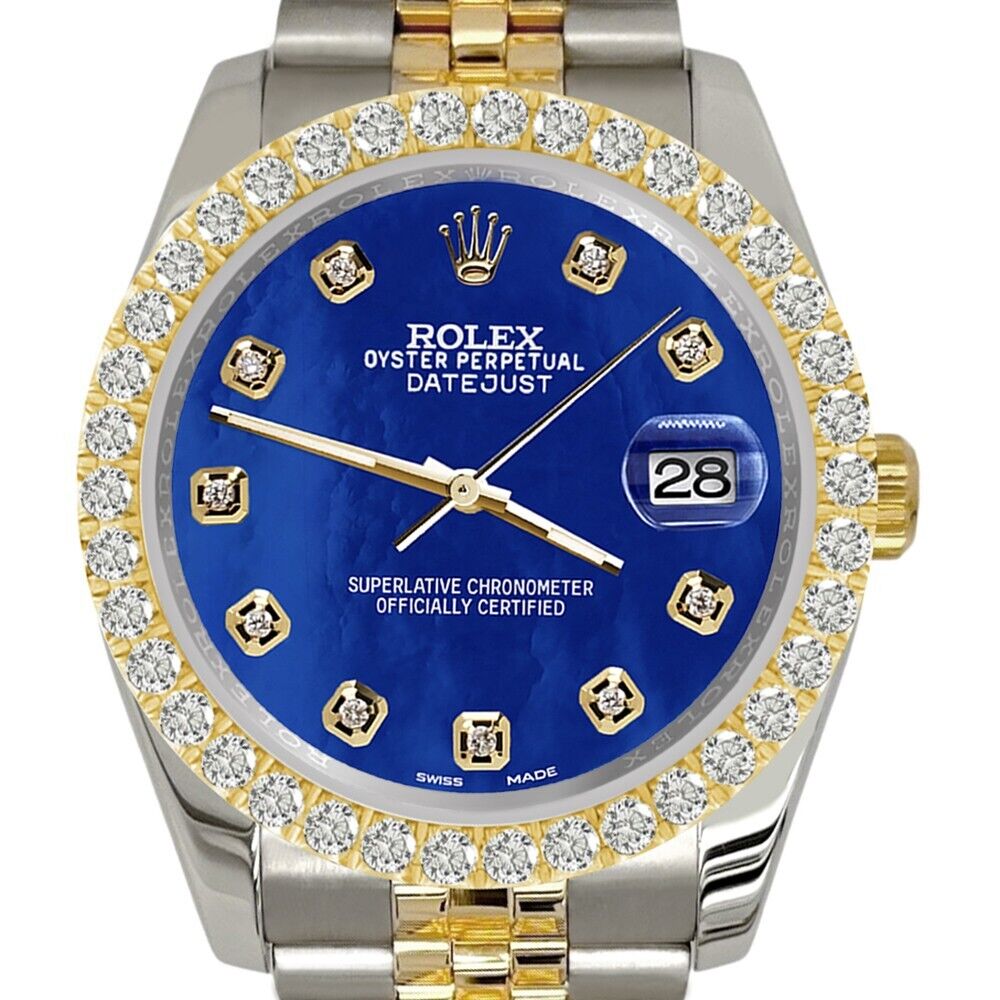 Rolex Datejust 116233 36mm  Diamond Bezel/Royal Blue MOP Jubilee Watch