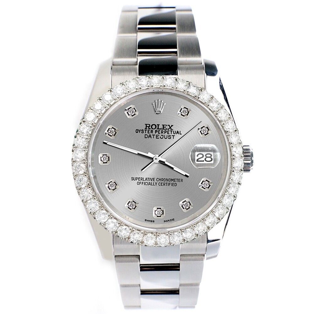 Rolex Datejust   Diamond Bezel/Silver Diamond Dial Steel Watch