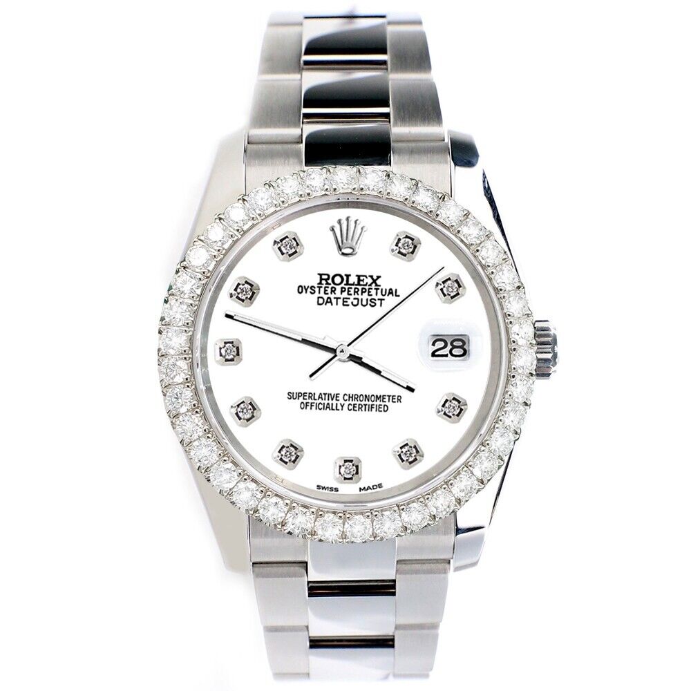 Rolex Datejust   Diamond Bezel/White Diamond Dial Steel Watch
