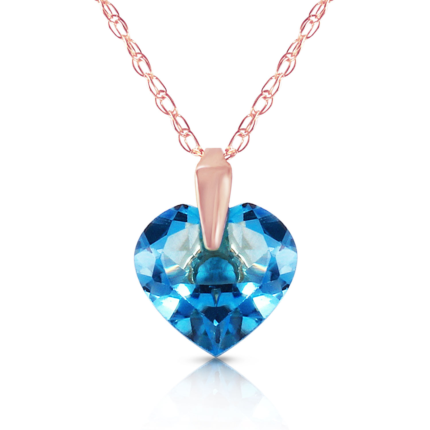 1.15 CTW 14K Solid Rose Gold Lonely Heart Blue Topaz Necklace