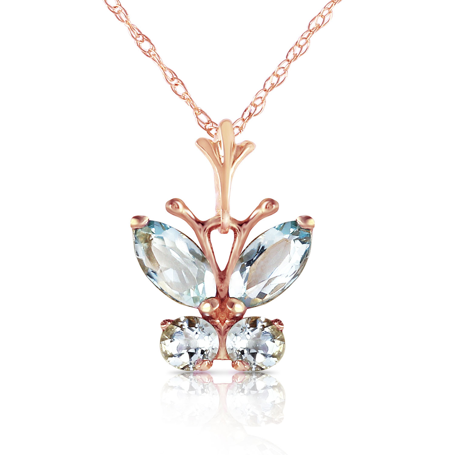 0.6 CTW 14K Solid Rose Gold Butterfly Necklace Aquamarine