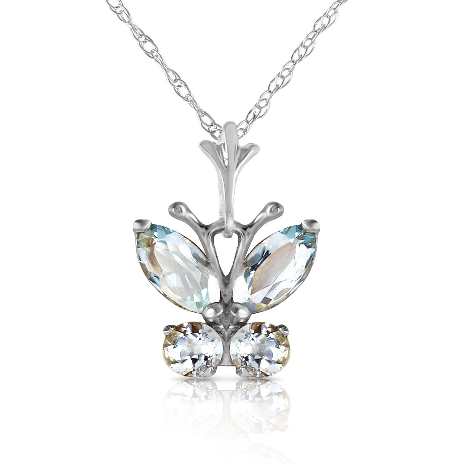 0.6 CTW 14K Solid White Gold Butterfly Necklace Aquamarine